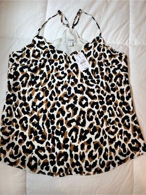 J. Crew Leopard Print Scallop-Edge Cami Tank Top in Black, Brown & White
